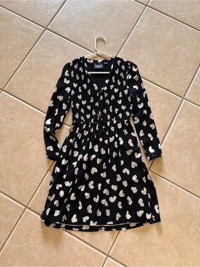 Black Heart-Print Long Sleeve Women Dress by Anthropologie